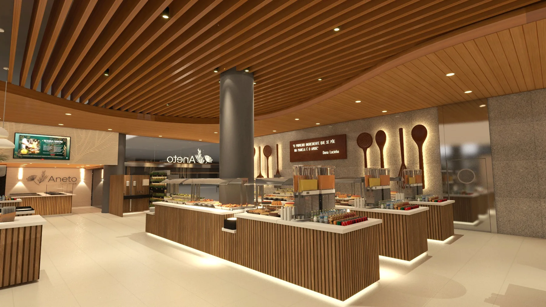 Aneto — Estudo 3D — buffet e balcão