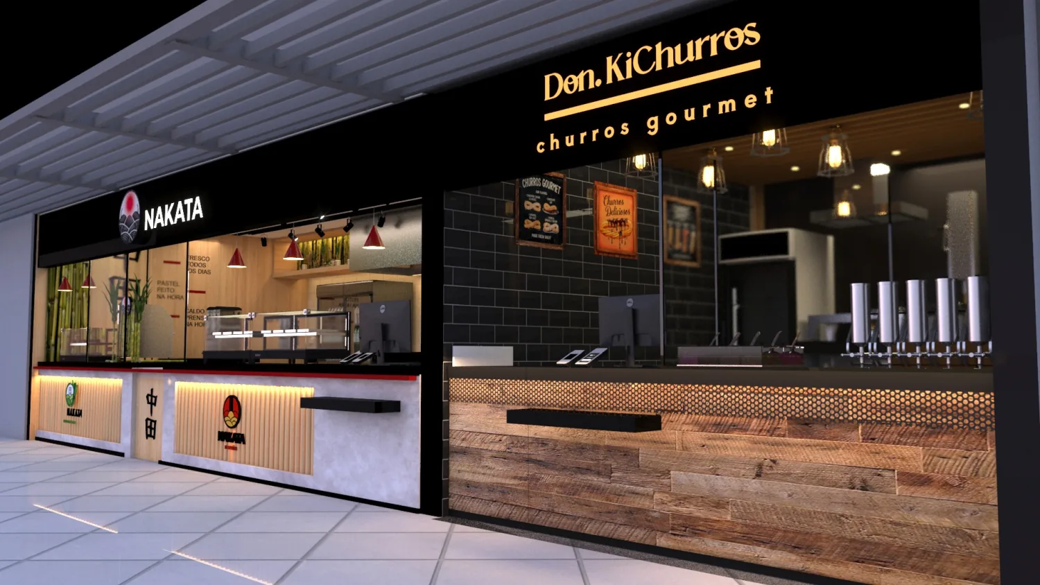 Don Kichurros — estudo 3D de quiosque alimentar