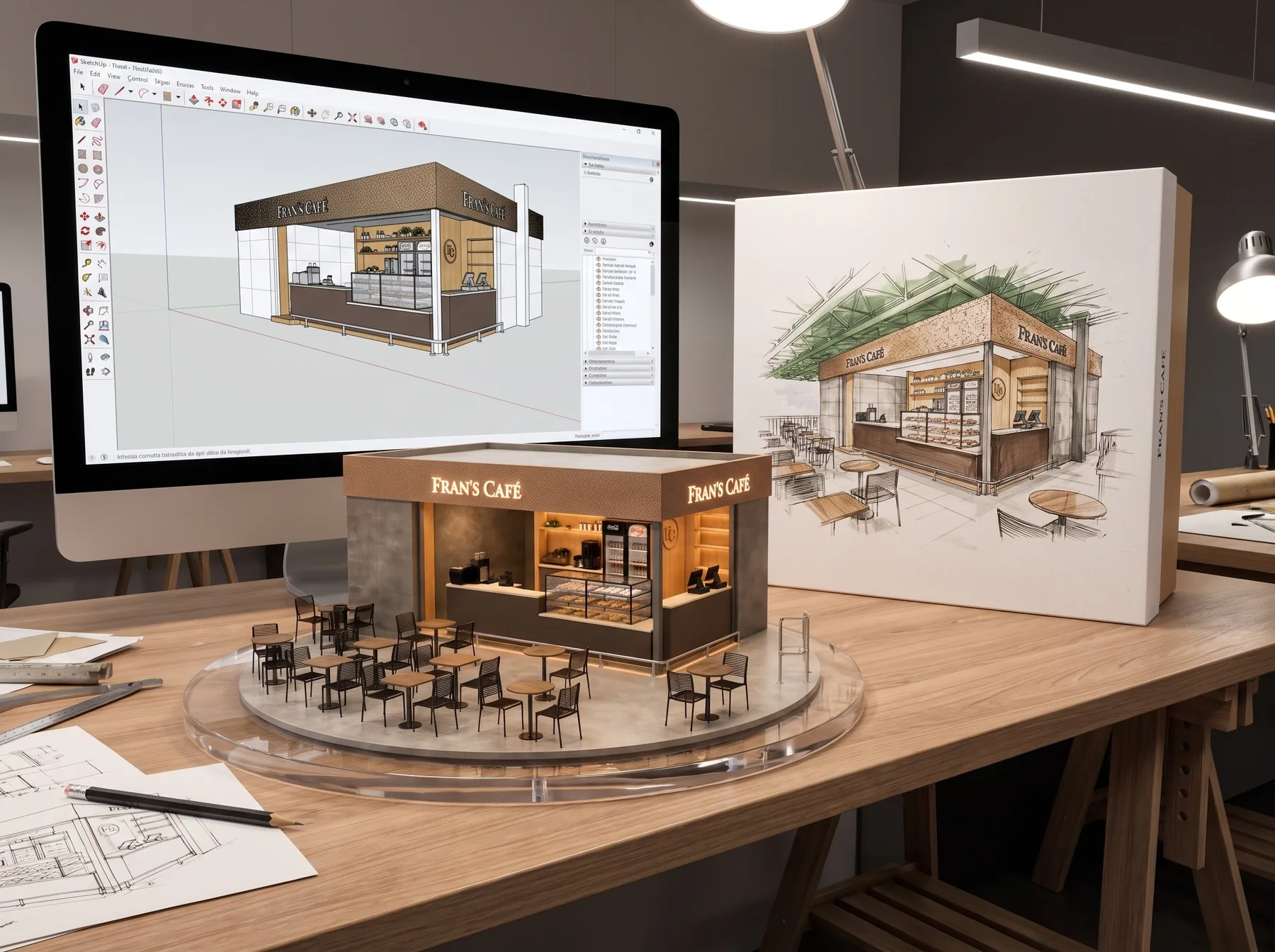Frans Café — Estudo 3D — quiosque