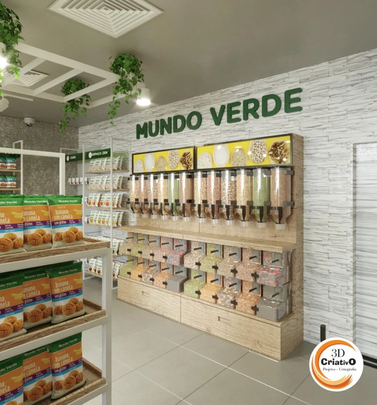 Mundo Verde — estudo 3D de área de granel