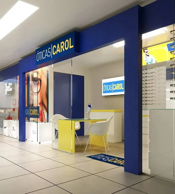 Óticas Carol — fachada comercial em shopping